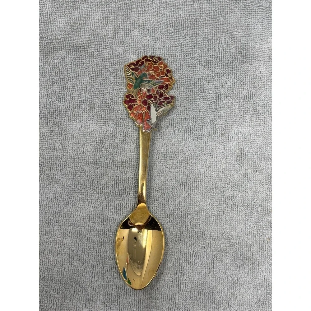 Vtg Hallmark‎ Bird Souvenir Spoons Gold Tone Set of 6 Cloisonne Enamel